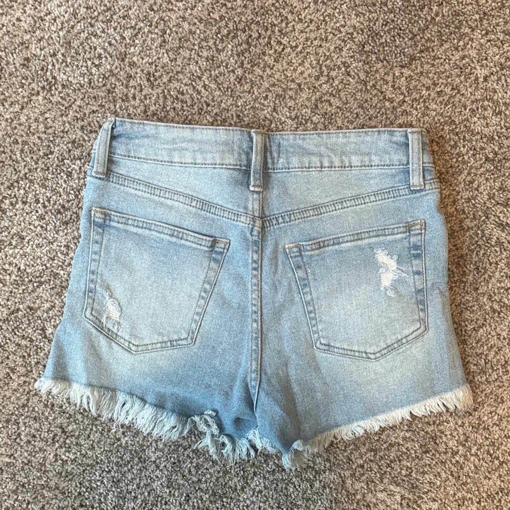 Just Black Light Blue Distressed Denim Shorts with Frayed Hem